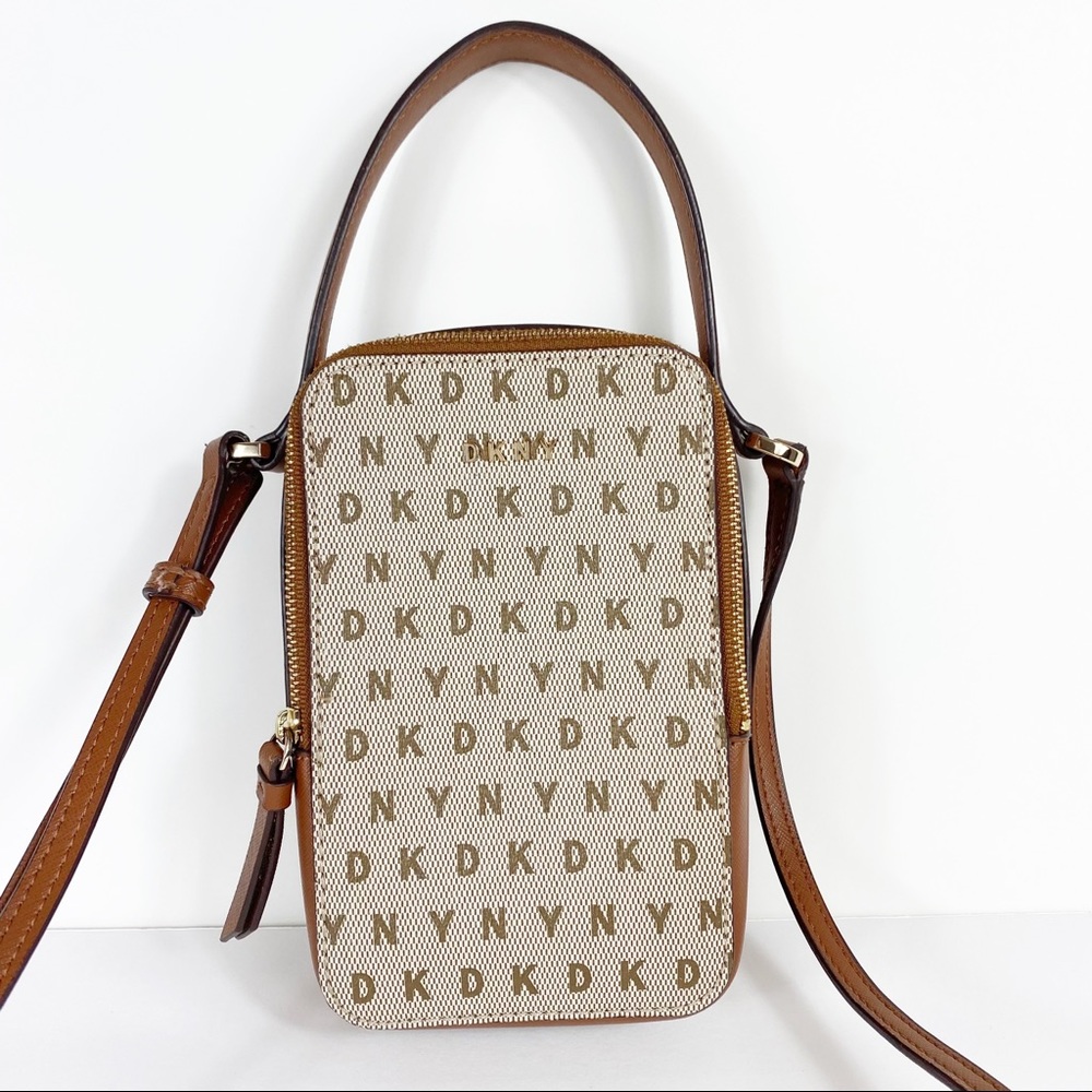 DKNY Mini Top Handle Crossbody in Signature Canvas Tan - Picture 12 of 12